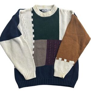 Vintage Bugle Boy Co.‎ Colorblock Patchwork Sweater Men’s L 90s Retro Knit